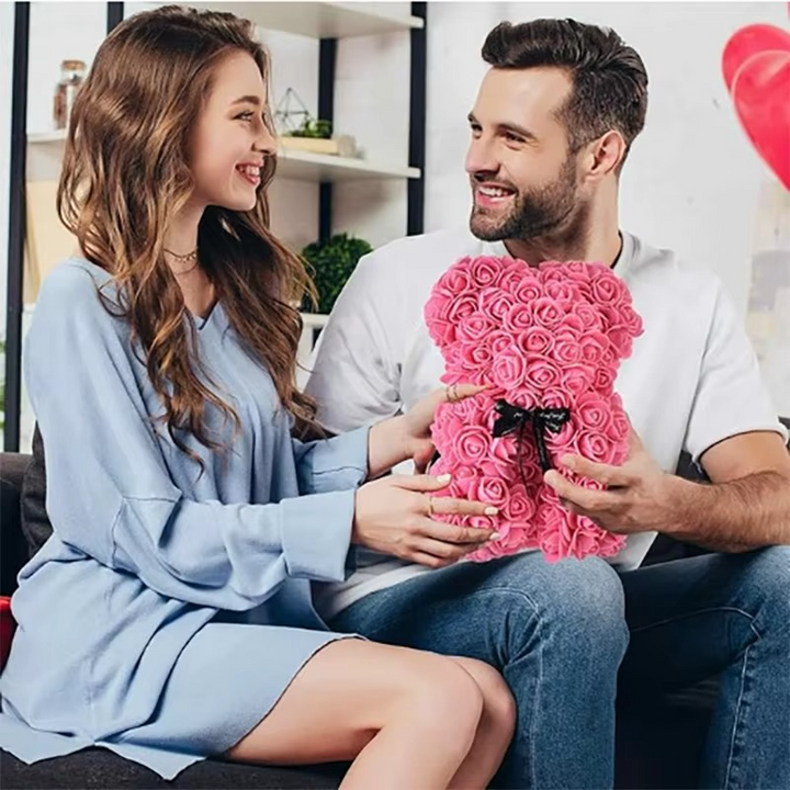 Skanto | 9.8in Kunstig Rose Teddy Bjørn Gave med Presentasjonsboks - Romantisk Jubileum eller Valentines Dag Dekor