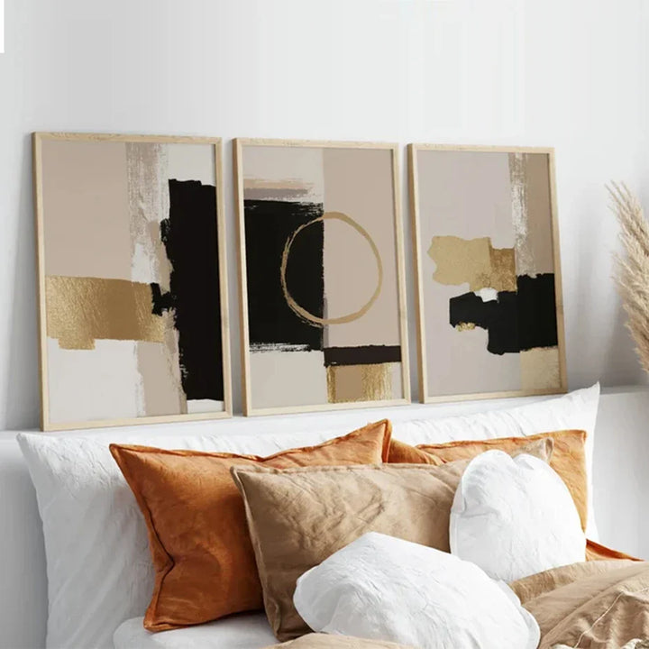 Svart Beige Gylden Fargeblokk Abstrakt Veggkunst Kunstneriske Lerretsutskrifter Moderne Bilder For Stue Soverom Samtidsinteriør Dekor | Skanto