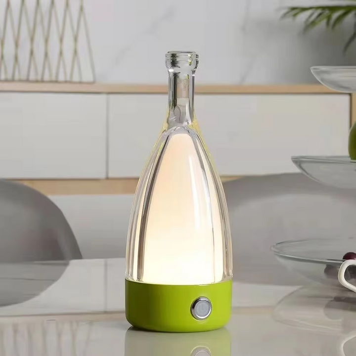 Skanto | Vinflaske Skrivebord Lampe med Bluetooth Høyttaler – Oppladbar Moderne Kveldsbelysning