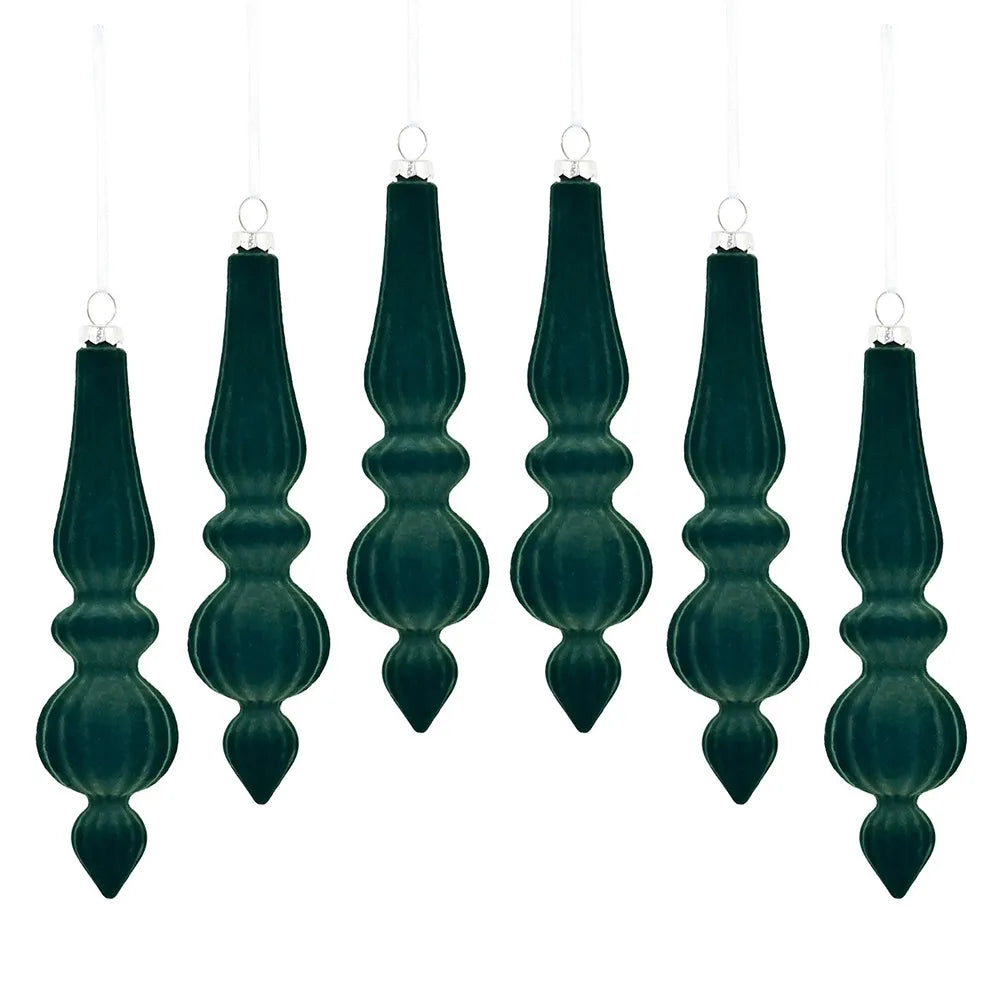 Shatterproof Velvet Christmas Baubles - Reusable Cone Hanging Decorations for Christmas Tree Decor 6PCS
