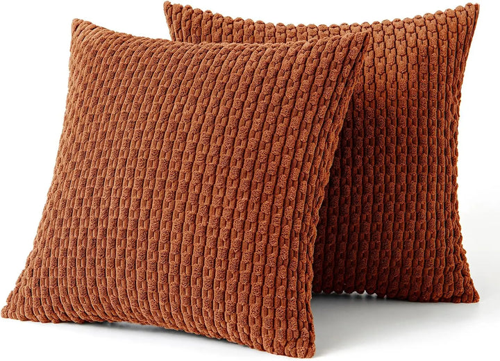 Skanto | Boho Ribbet Fløyelsputeomslag – Stilige Stripete Dekorative Putekasse for Sofa eller Seng