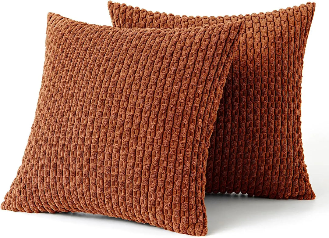 Skanto | Myk Ribbete Fløyels Pyntepute med Striper i Boho Stil for Sofa og Seng