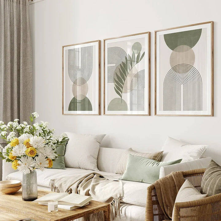 Sage Green Beige Minimalist Abstract Botanisk Veggkunst Fine Art Lerretsutskrifter Bilder For Stue Spisestue Nordisk Hjem Deko | Skanto