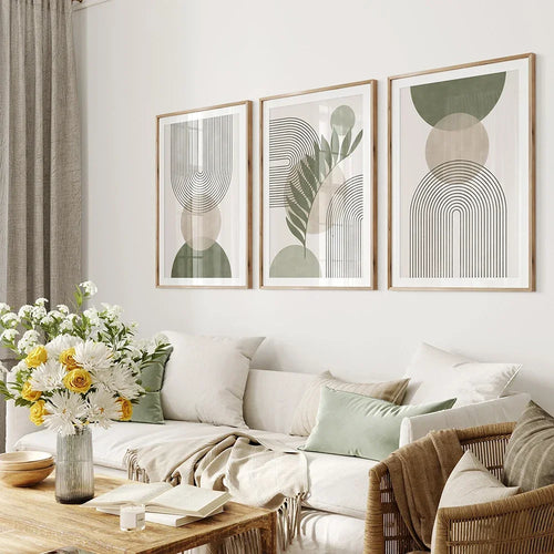 Sage Green Beige Minimalist Abstract Botanisk Veggkunst Fine Art Lerretsutskrifter Bilder For Stue Spisestue Nordisk Hjem Deko | Skanto