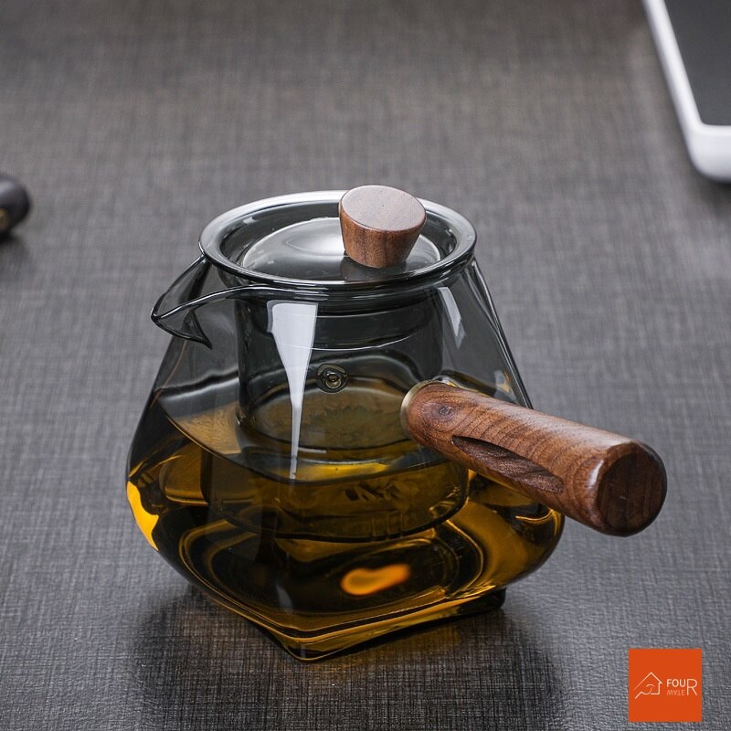 Skanto | Japansk Glass Teapot med Trehåndtak, Koke Teapot, Elektrisk Keramisk Komfyr, Te Maker, Høy- Kvalitets Te Set, Varmebestandig Teapot, 700 ml