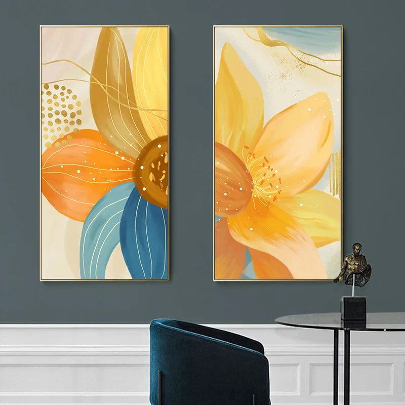 Stort Blomsterfarger Abstrakt Veggkunst Fine Art Lerret Utskrifter Oransje Gul Petal Blomster Plakater Bilder For Stue Hjem Dekor | Skanto