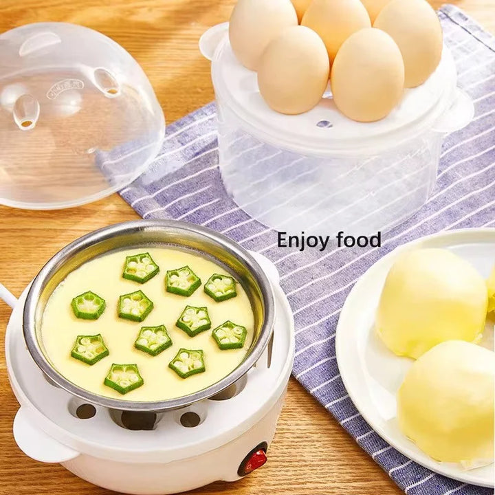 Skanto | 220V Multifunksjonell elektrisk eggkoker - Dobbeltlag eggkoker og mini-dampkokeren for frokost på kjøkkenet