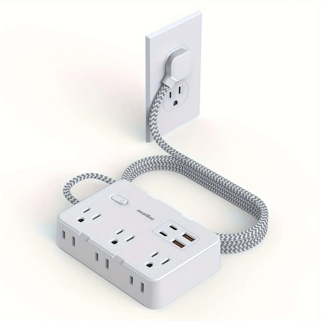 Smart home strømledning med USB hurtigopplading | US-plugg AC-utgang med vevd forlengelseskabel og nettverksfilter | Skanto