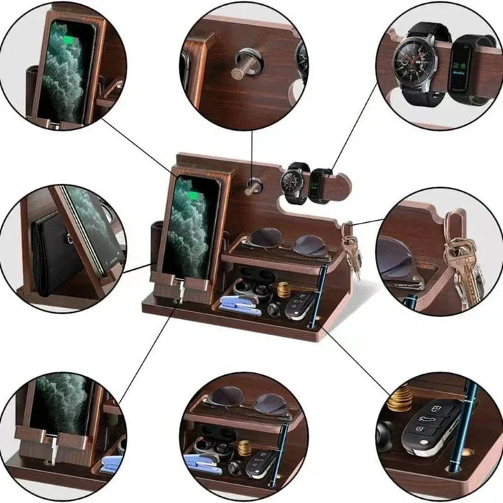 Skanto | Tre Nattbord Telefon Dockingstasjon – Multifunksjonelt Regal for Lommebok, Klokke og Oppbevaring, Ideell for Valentinsdagen