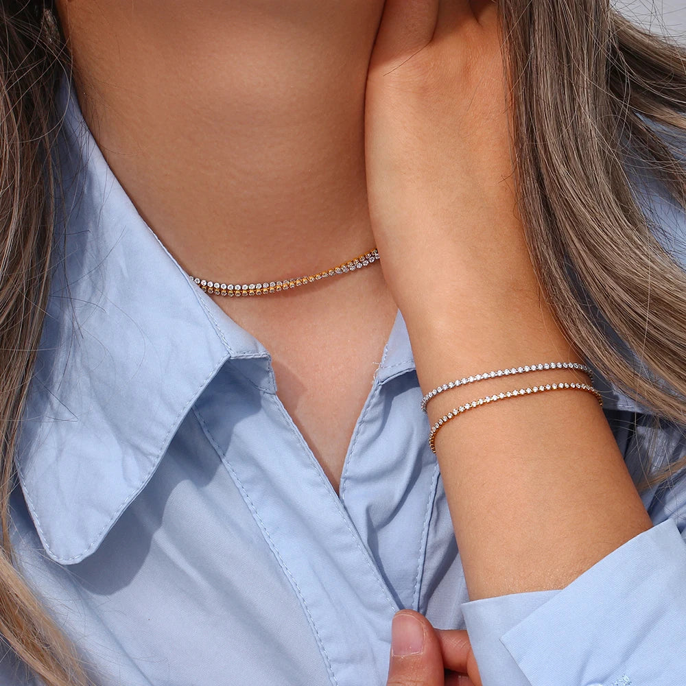 Skanto | 2mm Delikat Tenniskjede Armbånd og Halskjede