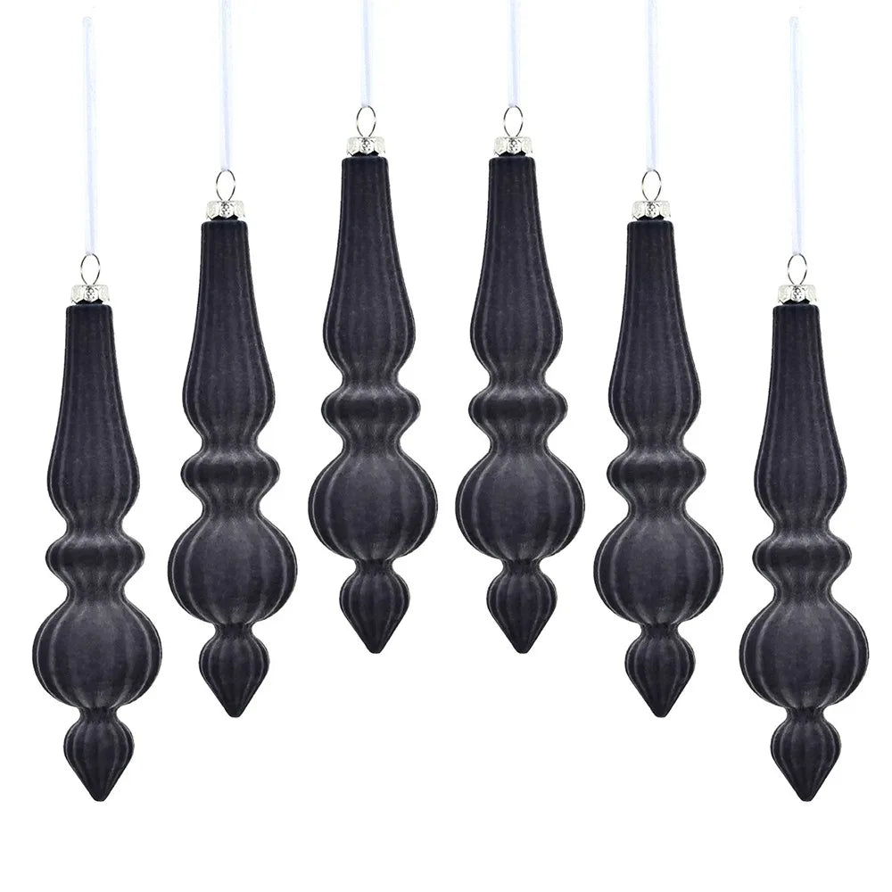 Shatterproof Velvet Christmas Baubles - Reusable Cone Hanging Decorations for Christmas Tree Decor 6PCS