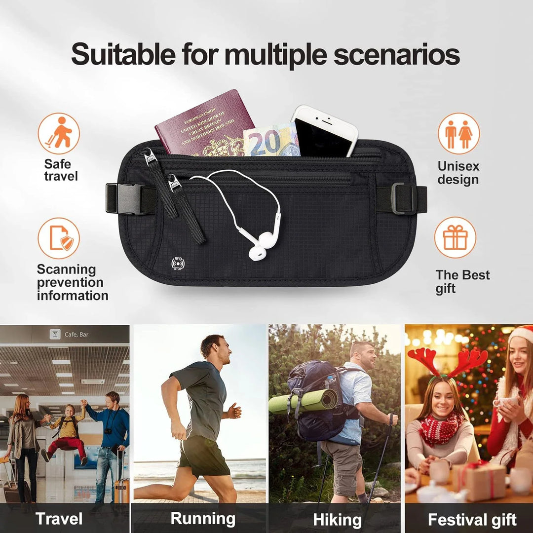 Skanto | SafeTraveler Midjeveske | RFID Beskyttelse | Skjult Sikkerhetslomme | For Menn & Kvinner