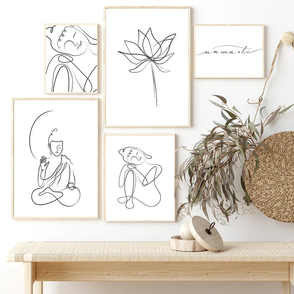Minimalist Buddha Plakat Lotus Veggkunst Linjekunst Fin Kunst Lerretsutskrifter Inspirerende Meditasjonsbilder For Stue Salong Spa Veggdekor | Skanto