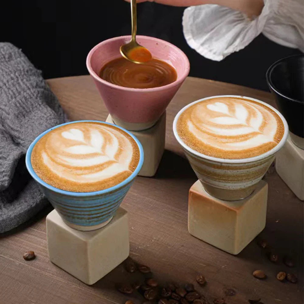 Skanto | Japansk kaffekopp med fat, 1 stk, retro keramisk tekopp, krus, latte, espresso, pull0, blomster cappuccino, ny keramikkopp, 100 ml/3,5 oz