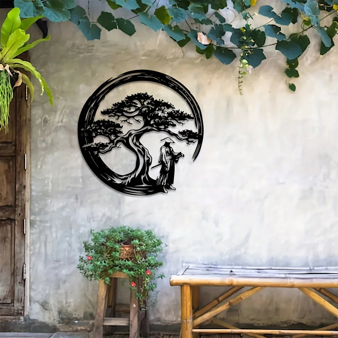Skanto | ZENORA Metalveggdekor Bonsai | Japansk design med Torii & Enso | 40 × 40 cm