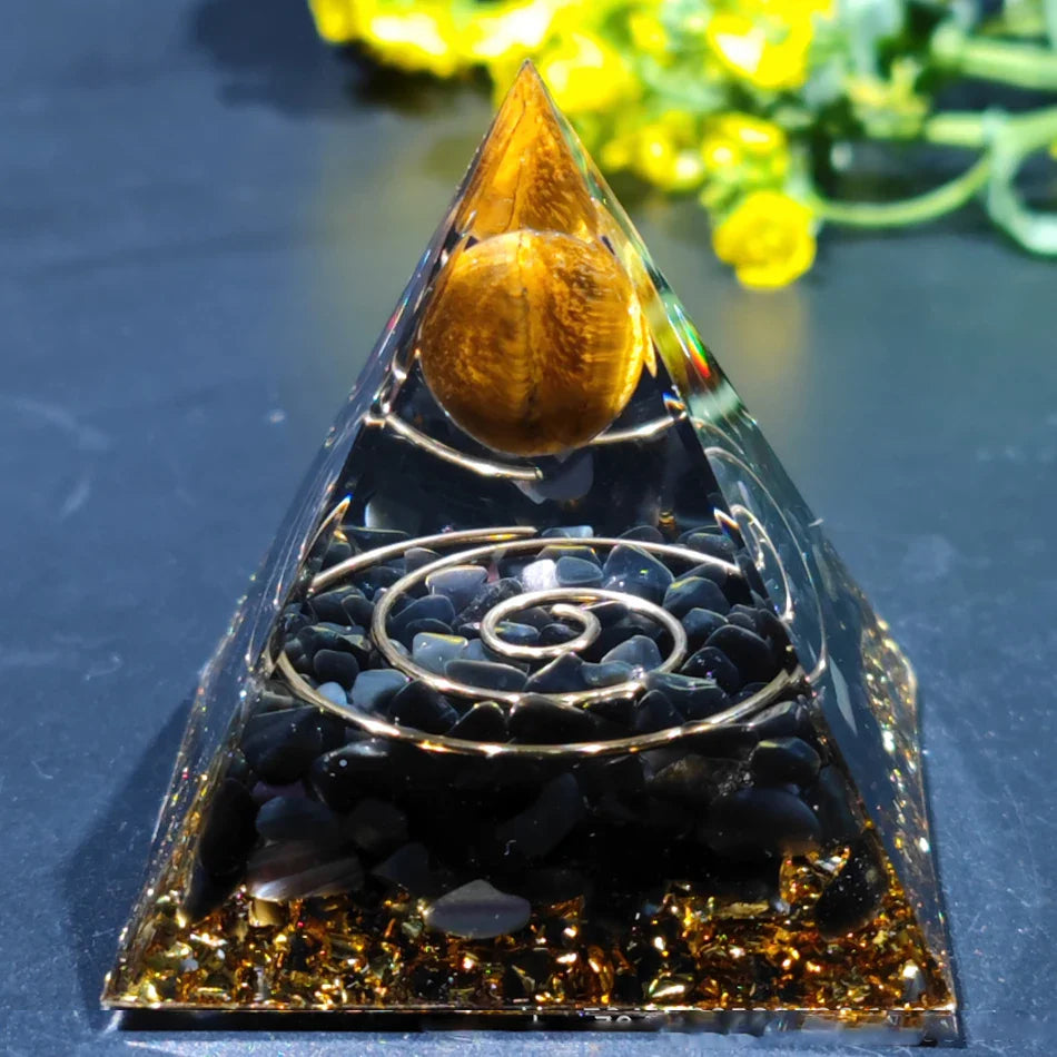 Skanto | Orgonitt-pyramide helbredelse krystaller energigenerator med ametyst pendel - Reiki chakra meditasjonsverktøy og romdekor