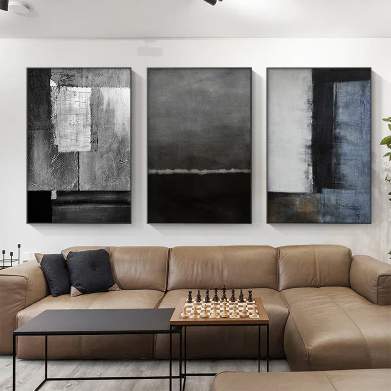 Blå-grå industri abstrakt veggkunst fine kunst lerrettrykk moderne kunst for moderne stue spisestue hjemme-kontor foyer kunst dekor | Skanto