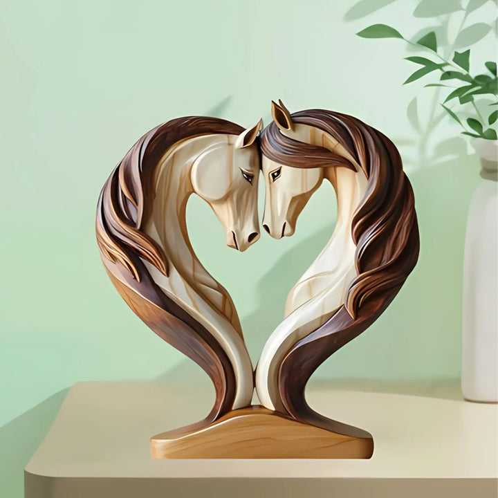 Skanto | Equora Hest Skulptur | Hest Skulptur Tre | 2D Design i Omfamning Pose | Dekorasjon for Stue, Kontor og Barnerom