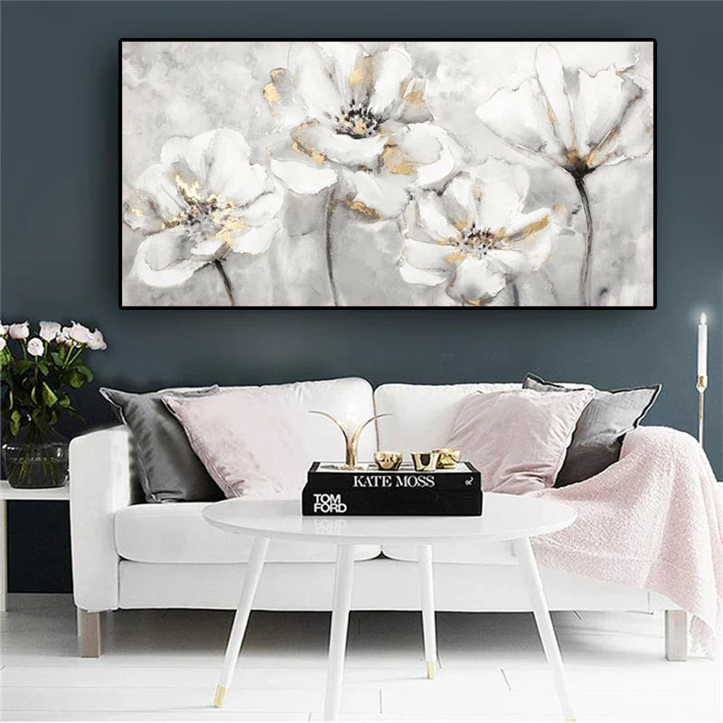 Stor Hvit Blomster Abstrakt Veggkunst Fine Art Lerretsutskrifter Moderne Botaniske Bilder For Stue Hotellrom Soverom Kunst Dekor | Skanto