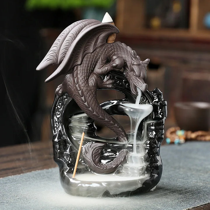 Skanto | Dracarys Keramisk Røkelsesholder | Backflow Design med Drage | Vintage Dekor | For Meditasjon & Aromaterapi