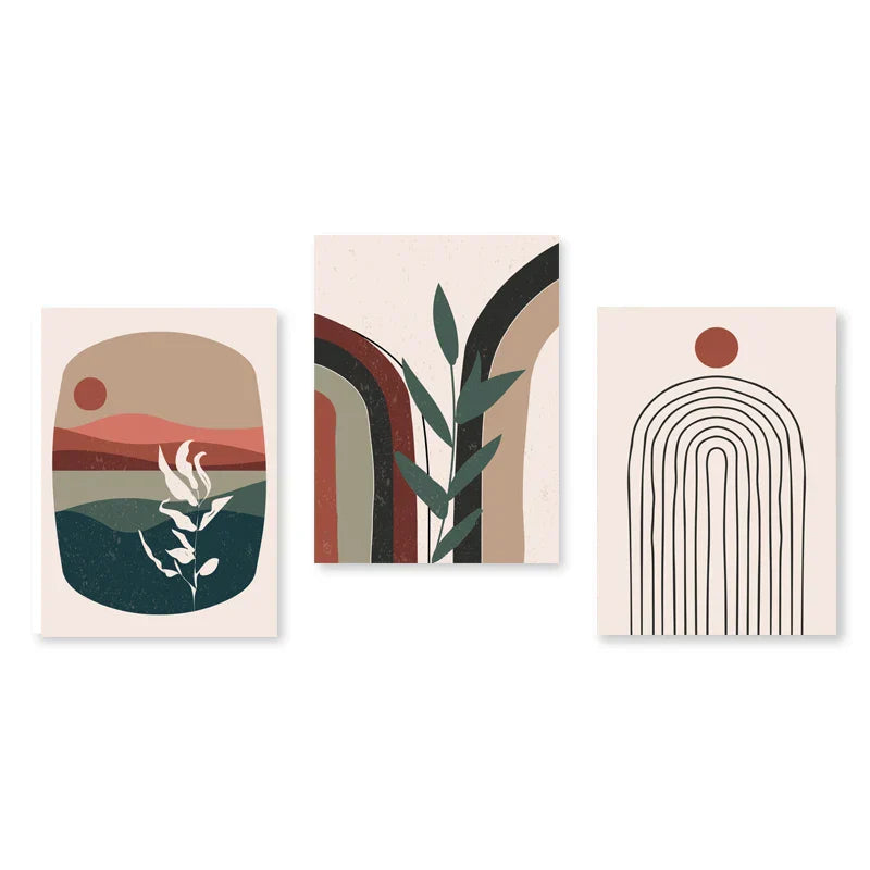 Sett med 3 stk Moderne Abstrakt Bohemsk Minimalistisk Geometrisk Veggkunst Fine Art Lerret Utskrifter Plakater Bilder For Stue Dekor | Skanto