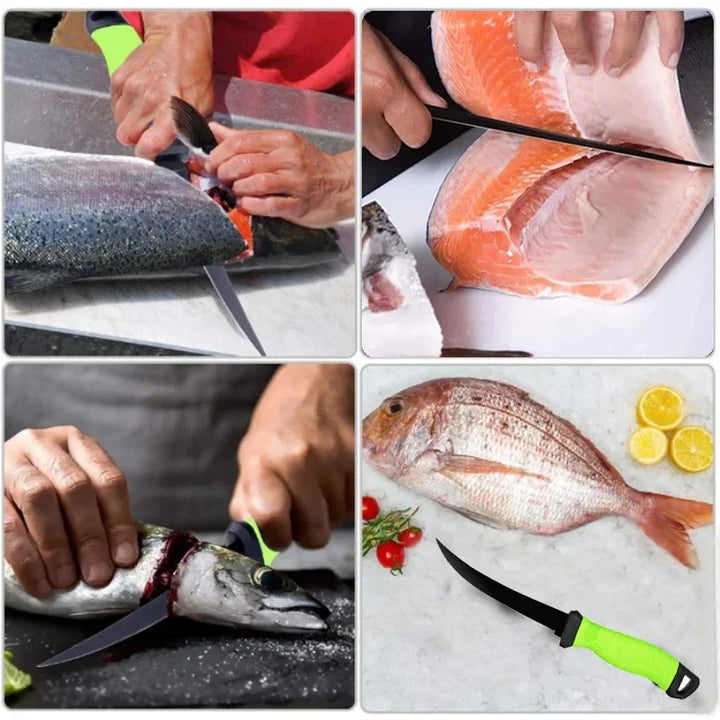 Skanto | Rustfritt stål filé- og utbeining kniv - Multifunksjonell kjøttkniv, slakterkniv, fruktskærer - Kjøkkenkniv for fisk