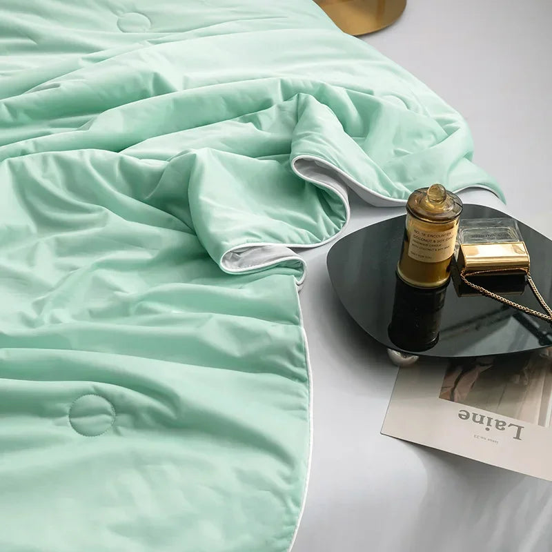 Air Condition Sommer Komforter — Ren Farge Is Silke Kjøleteppe, Lett & Glatt Twin/King Størrelse Quilt | Skanto