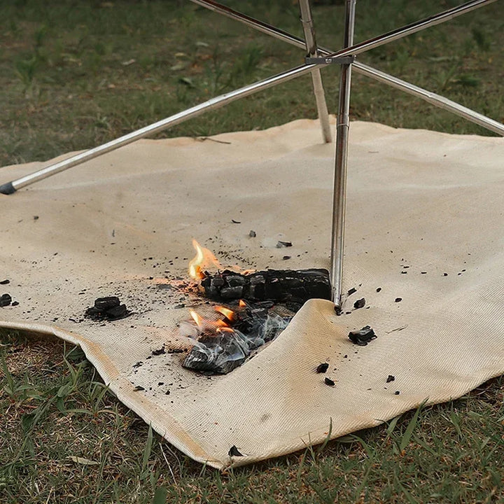 Skanto | CampVita Brannbeskyttelse Camping Matte | Varmeresistent & Brannsikker | Ideell for Grill & Leirbål | Glassfiber Beige