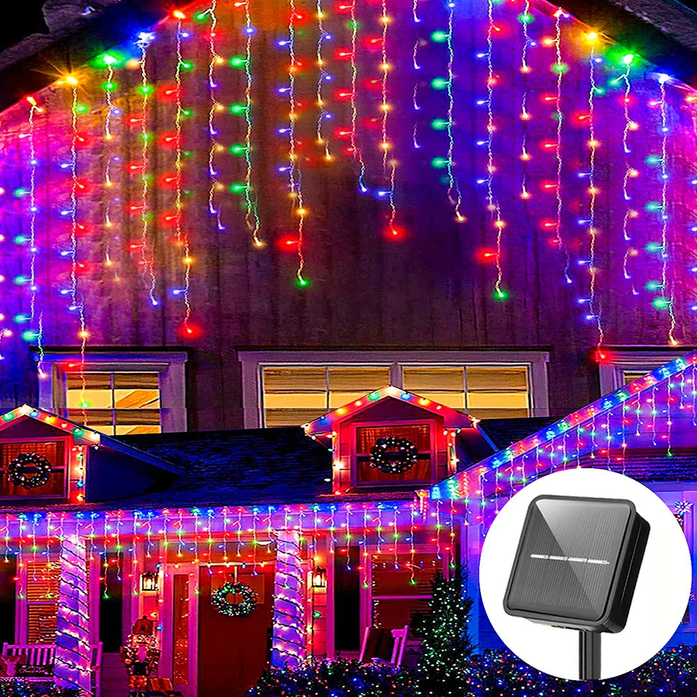 Vanntette solcelleledning juletrelys - Utendørs juledekorasjon med 96 LED-lamper, 8 moduser og fjernkontroll for hage, terrasse, fest 3,5 m (137,7 tommer)