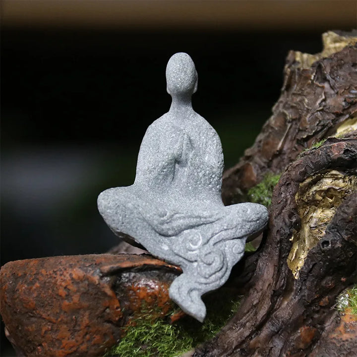 Skanto | Buddha Stein Statue Liten Buddhiste Munker Tibetansk Buddhisme Figurer Zen Hage Ornament Meditasjon Hjem Akvarium Dekorasjon