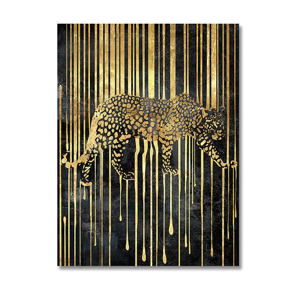 Moderne abstrakte gyldne zebra-linjer løve elefant tiger veggkunst fine art lerret utskrifter bilder for luksus leilighet stue spisestue kunst dekor | Skanto