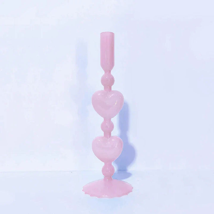 Skanto | Retro Taper Lysestake Rød Hjerteformet Glass Lysestake Bryllup Borddekorasjon Hjem Fest Glass Vase Dekor