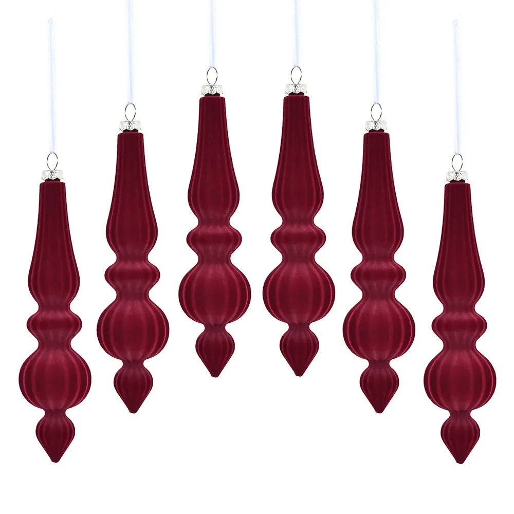 Shatterproof Velvet Christmas Baubles - Reusable Cone Hanging Decorations for Christmas Tree Decor 6PCS