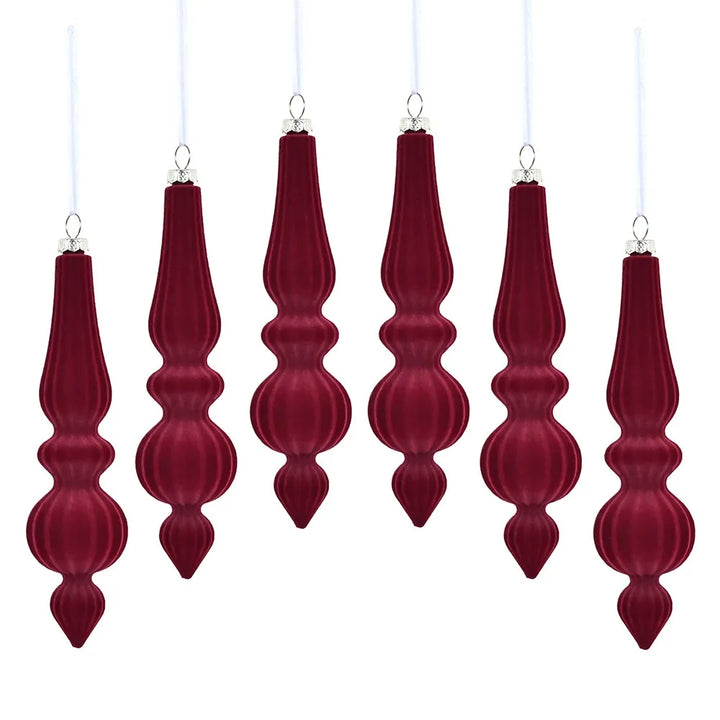 Shatterproof Velvet Christmas Baubles - Reusable Cone Hanging Decorations for Christmas Tree Decor 6PCS