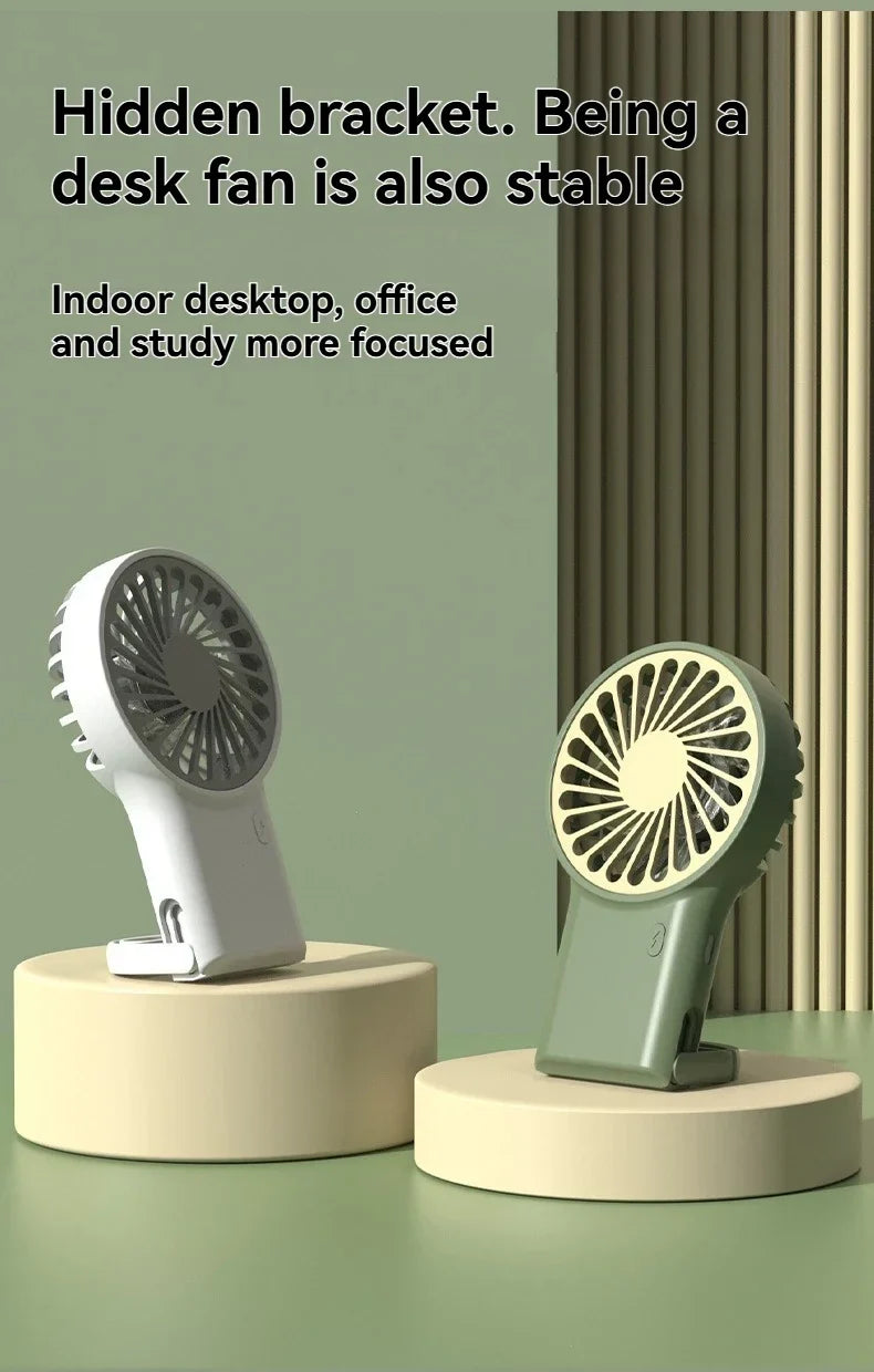 Ny sammenleggbar USB-ladbar mini-vifte | Håndholdt skrivebordsvifte med tegneserie-design og krok for utendørs, hjemme- og kontorbruk | Skanto