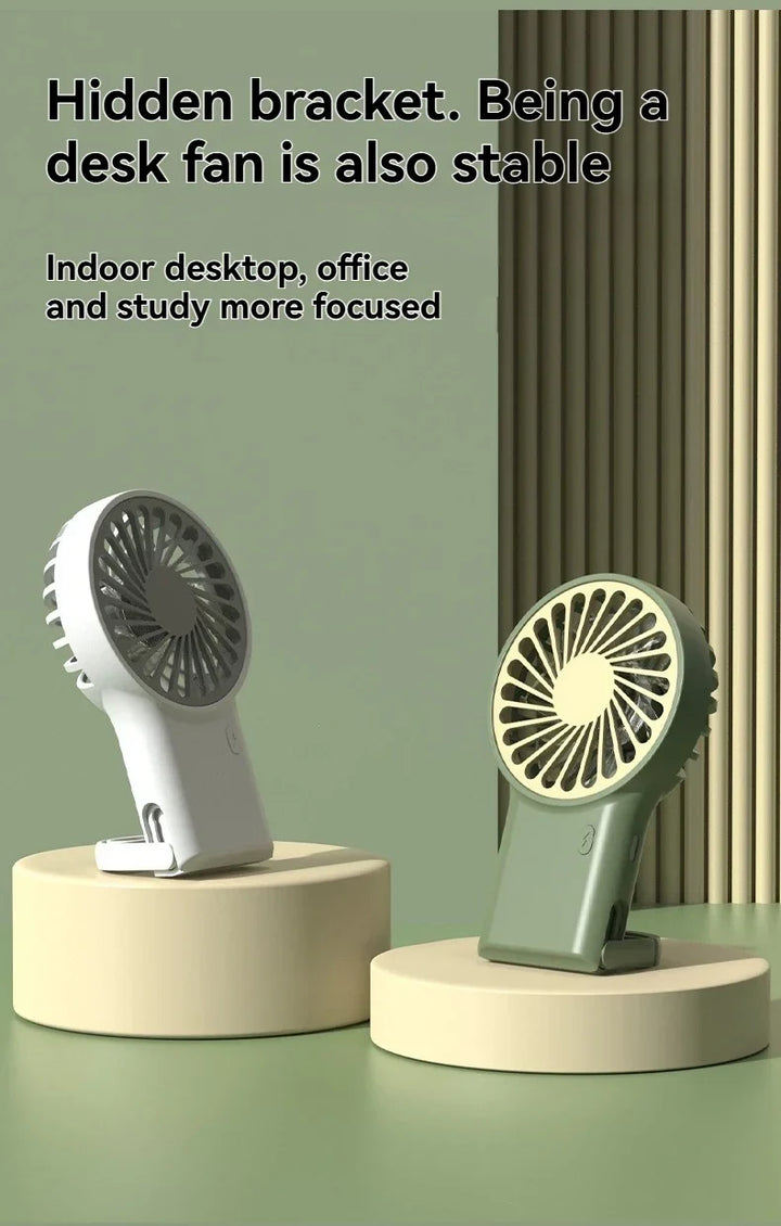 Ny sammenleggbar USB-ladbar mini-vifte | Håndholdt skrivebordsvifte med tegneserie-design og krok for utendørs, hjemme- og kontorbruk | Skanto
