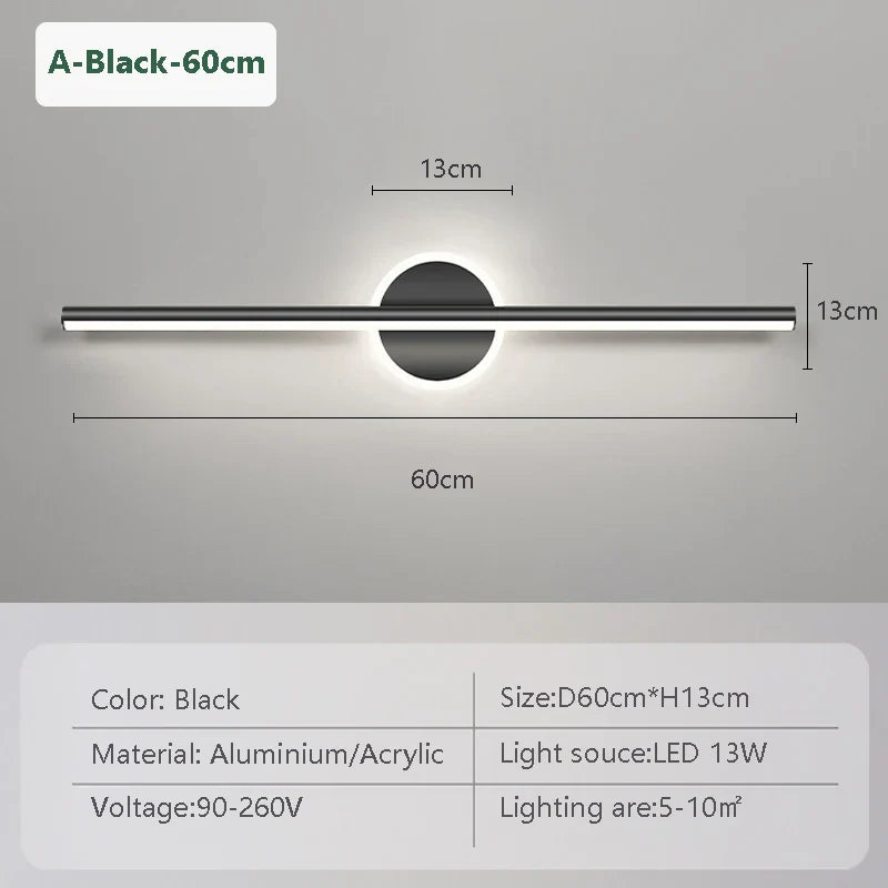 Skanto | LED Vegglampe LineaLux | Svart & Gull | 40/60/80 cm | Varm, Kald & Tre-Farge Lys | Moderne Speil & Veggbelysning