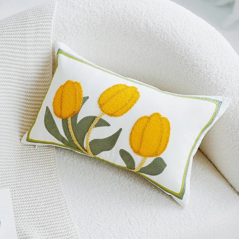 Grønn & Rosa Tulipan Broderi Putetrekk | Skanto