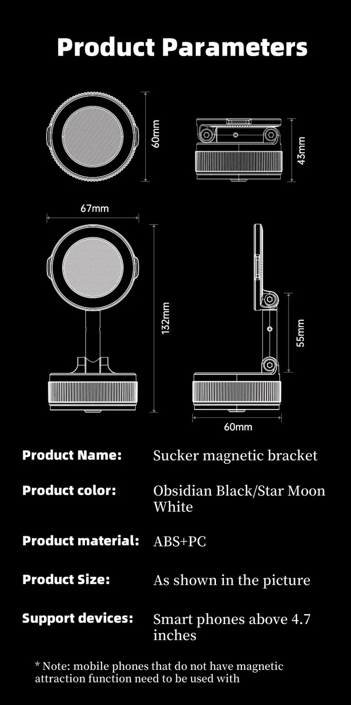 Skanto | 360° Rotasjonsevne Vakuummagnet Telefonholder