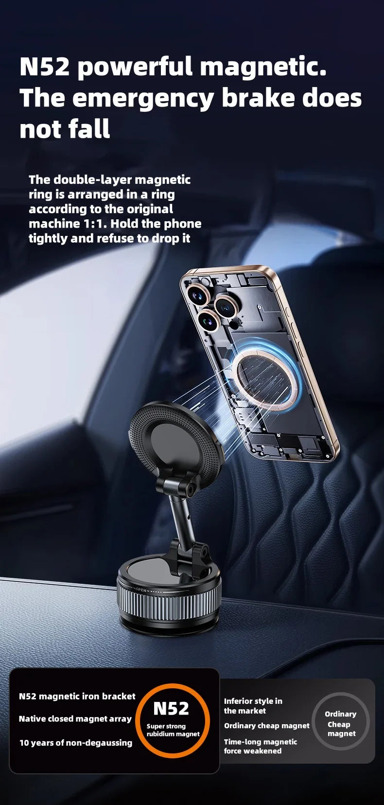 Skanto | 360° Rotasjonsevne Vakuummagnet Telefonholder