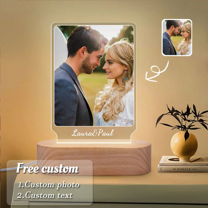 Skanto | Personlig 3D-foto-lampe: Individuell foto og tekst nattlys - Ideell for Valentinsdag, bryllup, jubileum, bursdagsgaver