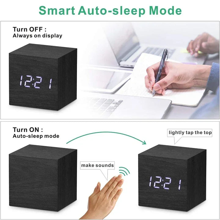 Skanto | Minimalistisk Tre Digital Desktop Vekkerklokke