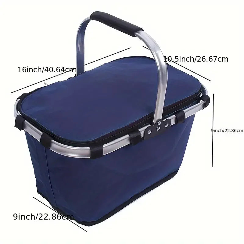 Skanto | ThermaTrip Sammenleggbar Kurv | Isolert Piknikkurv med Aluminiumsfolie & Håndtak | 3-fold Sammenleggbar | For Utflukt, Park, Shopping & Reise
