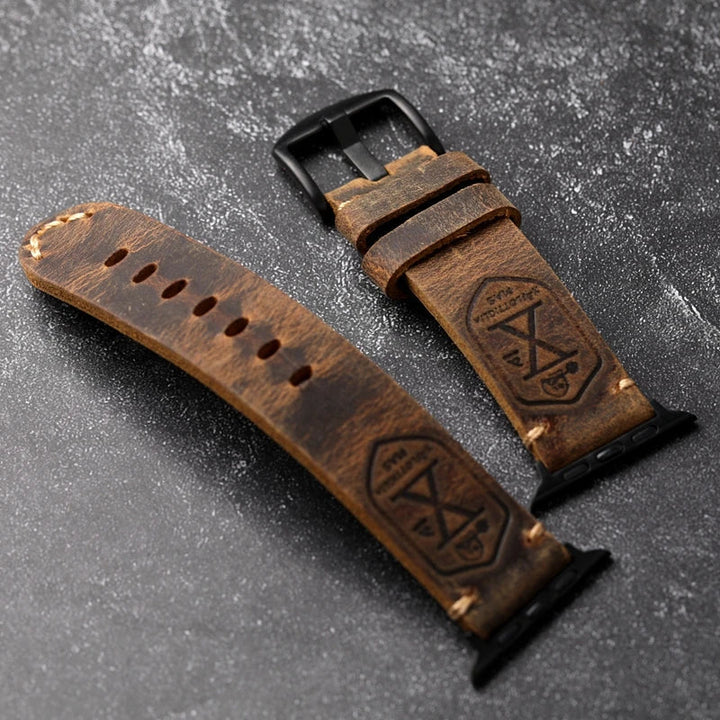 Håndlaget ekte lær storfe Apple Watch armbåndet