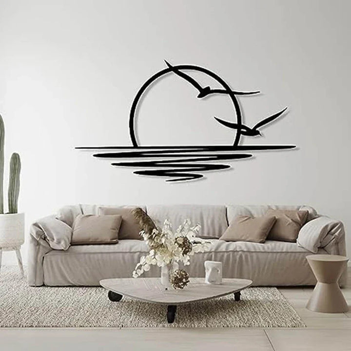 Sunrise Seagulls Metallveggdekorasjon Solnedgang Jernkunst 30x60cm Veggkunst For Stue Soverom Hjemmekontor Dekor | Skanto