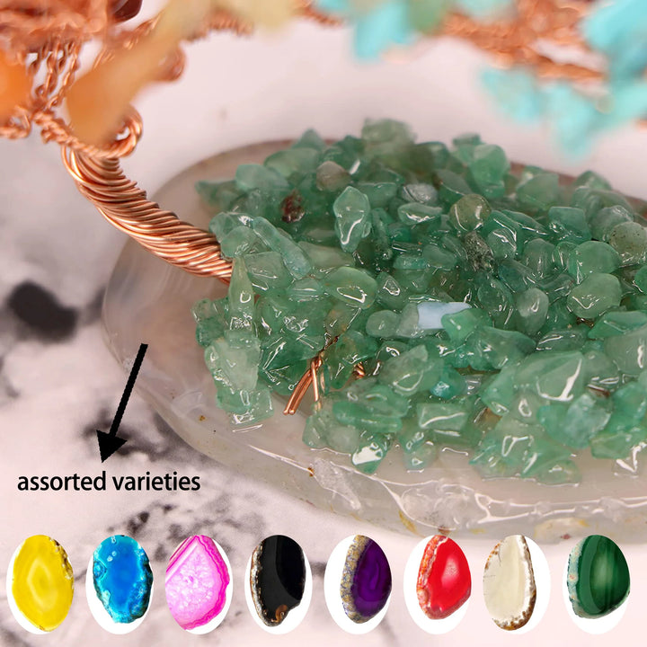 Skanto | Krystalltre AuroraTree | Naturlige Edelstener | Agatbase & Kobbertråd | Feng Shui Lykke Tre 10 cm