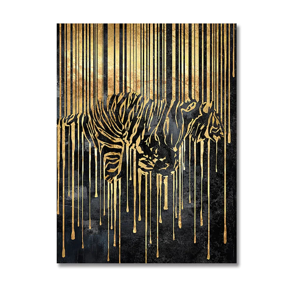 Moderne abstrakte gyldne zebra-linjer løve elefant tiger veggkunst fine art lerret utskrifter bilder for luksus leilighet stue spisestue kunst dekor | Skanto