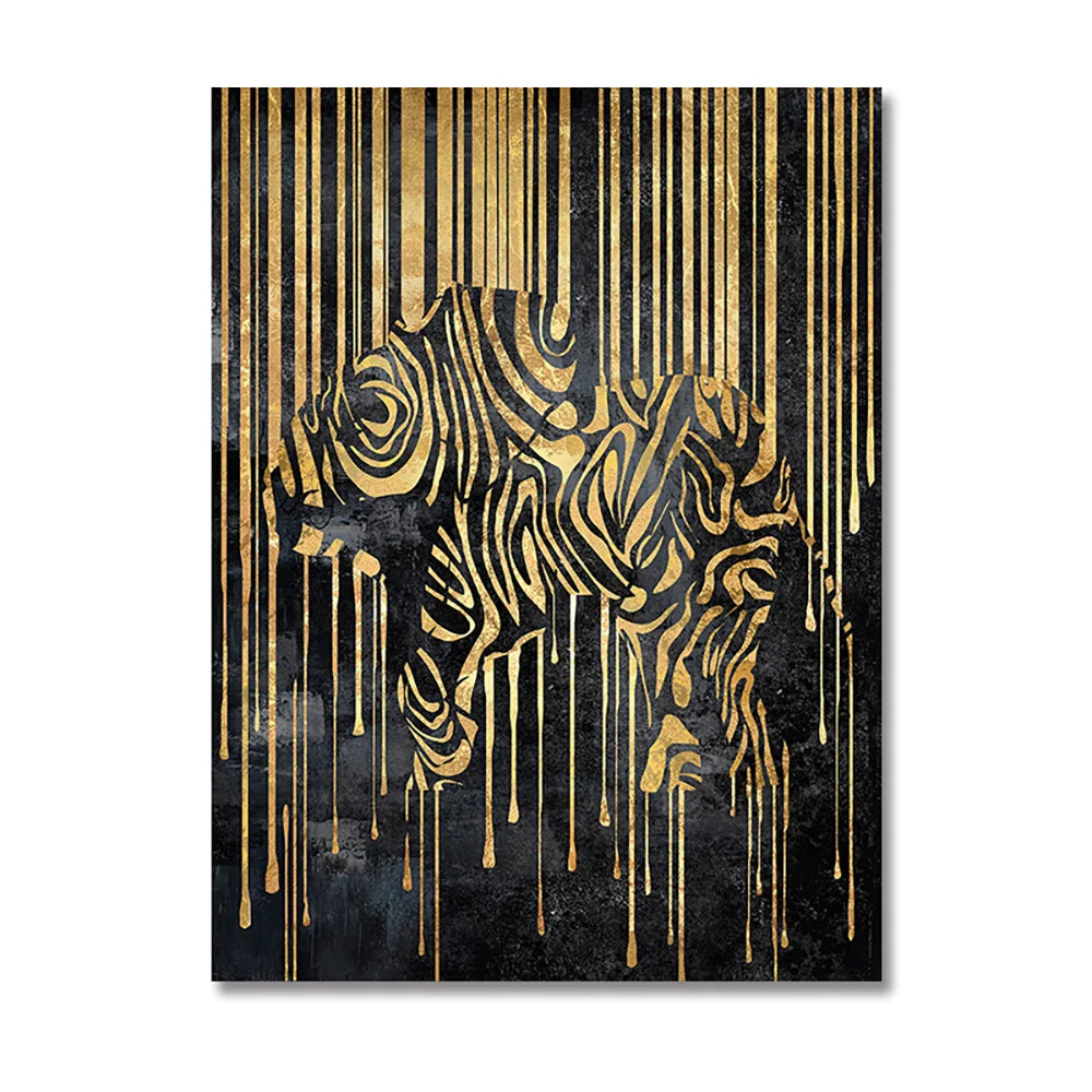 Moderne abstrakte gyldne zebra-linjer løve elefant tiger veggkunst fine art lerret utskrifter bilder for luksus leilighet stue spisestue kunst dekor | Skanto