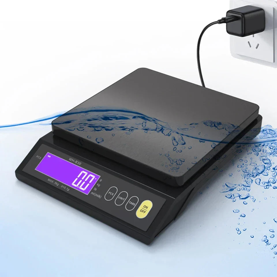 Skanto | 5 kg/0.1 g og 10 kg/1 g digital elektronisk kjøkkenvekt, LCD-skjerm, helt vanntett rustfritt stål vektsverktøy for baking