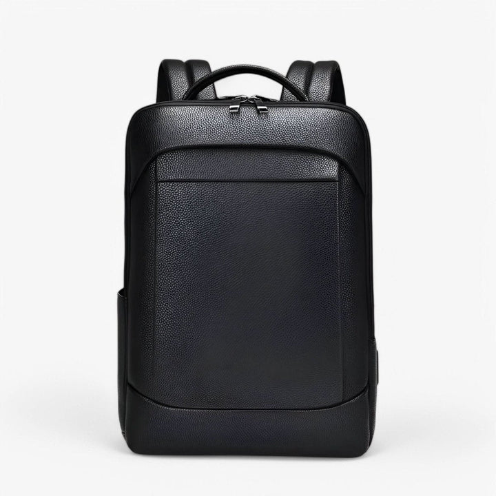 Skanto | Elegant lær ryggsekk for menn/kvinner med USB-port for laptop og hverdagsbruk, 15,6 tommer, svart